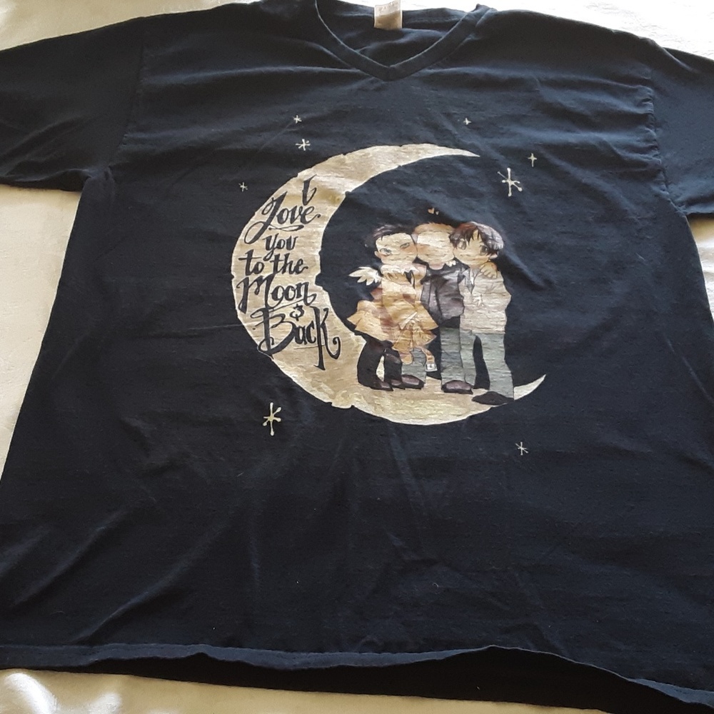 Supernatural chibi Team Free Will I love you To The Moon & Back T Shirt XL